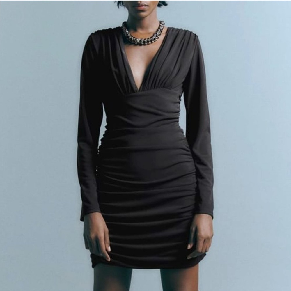 NWT ZARA BALCK DRAPED MINI DRESS/ZARA MINI LONG SLEEVE PARTY DRESS Size L